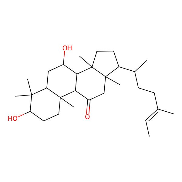 2D Structure of (5R,7S,8R,9S,10S,13R,14S,17R)-3,7-dihydroxy-4,4,10,13,14-pentamethyl-17-[(E,2R)-5-methylhept-5-en-2-yl]-1,2,3,5,6,7,8,9,12,15,16,17-dodecahydrocyclopenta[a]phenanthren-11-one
