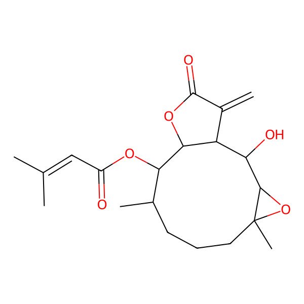 2D Structure of [(1R,2R,3R,5R,9R,10R,11R)-2-hydroxy-5,9-dimethyl-14-methylidene-13-oxo-4,12-dioxatricyclo[9.3.0.03,5]tetradecan-10-yl] 3-methylbut-2-enoate