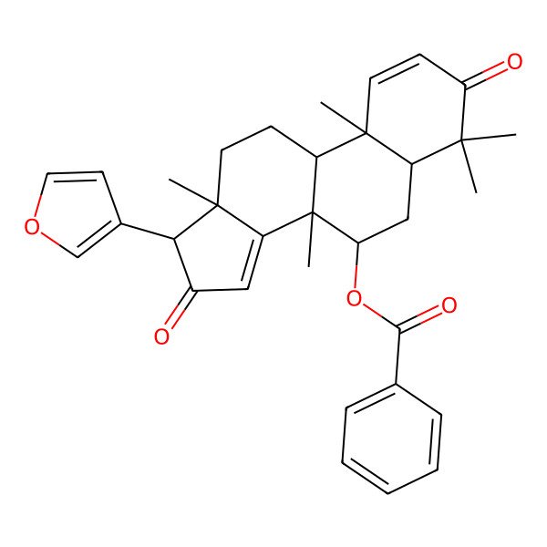 2D Structure of [17-(furan-3-yl)-4,4,8,10,13-pentamethyl-3,16-dioxo-6,7,9,11,12,17-hexahydro-5H-cyclopenta[a]phenanthren-7-yl] benzoate