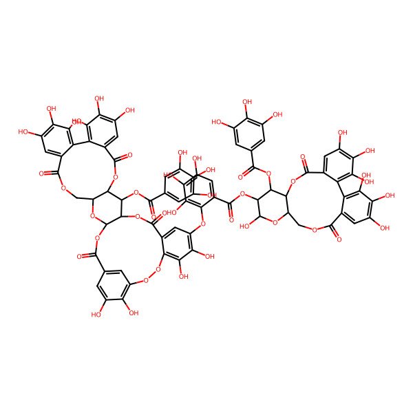 2D Structure of [(10R,11S,12R,13R,15R)-3,4,5,13,21,22,23-heptahydroxy-8,18-dioxo-11-(3,4,5-trihydroxybenzoyl)oxy-9,14,17-trioxatetracyclo[17.4.0.02,7.010,15]tricosa-1(23),2,4,6,19,21-hexaen-12-yl] 2-[[(4S,6R,24R,25S,26R)-12,13,14,17,18,19,32,33,38,39-decahydroxy-2,9,22,28-tetraoxo-25-(3,4,5-trihydroxybenzoyl)oxy-3,5,8,23,27,35,36-heptaoxaheptacyclo[35.3.1.04,26.06,24.010,15.016,21.029,34]hentetraconta-1(40),10,12,14,16,18,20,29,31,33,37(41),38-dodecaen-31-yl]oxy]-3,4,5-trihydroxybenzoate