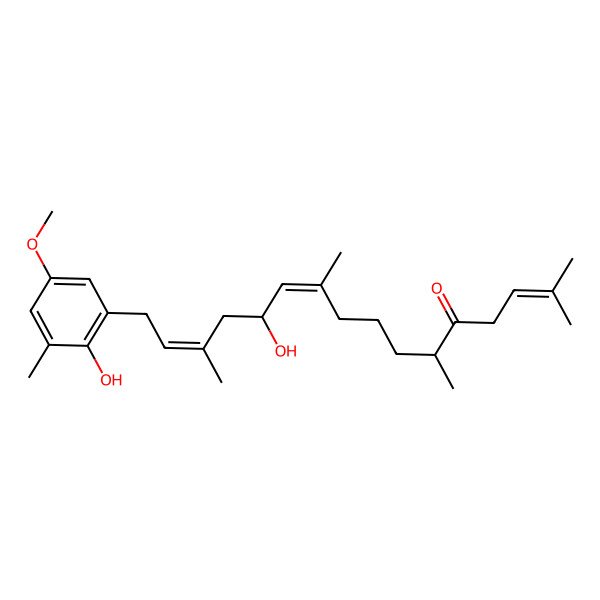 2D Structure of (6R,10E,12R,14E)-12-hydroxy-16-(2-hydroxy-5-methoxy-3-methylphenyl)-2,6,10,14-tetramethylhexadeca-2,10,14-trien-5-one