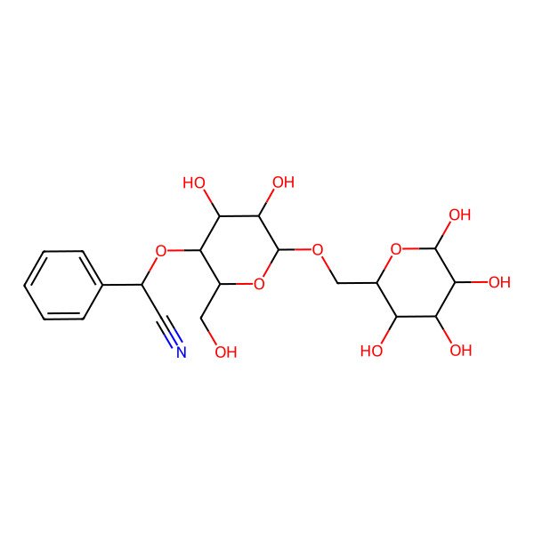 2D Structure of 2-[4,5-Dihydroxy-2-(hydroxymethyl)-6-[(3,4,5,6-tetrahydroxyoxan-2-yl)methoxy]oxan-3-yl]oxy-2-phenylacetonitrile