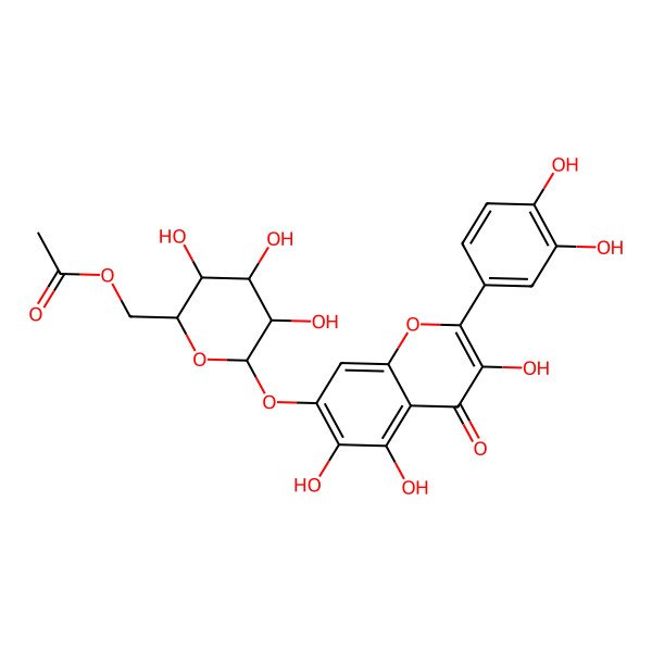 2D Structure of [6-[2-(3,4-Dihydroxyphenyl)-3,5,6-trihydroxy-4-oxochromen-7-yl]oxy-3,4,5-trihydroxyoxan-2-yl]methyl acetate
