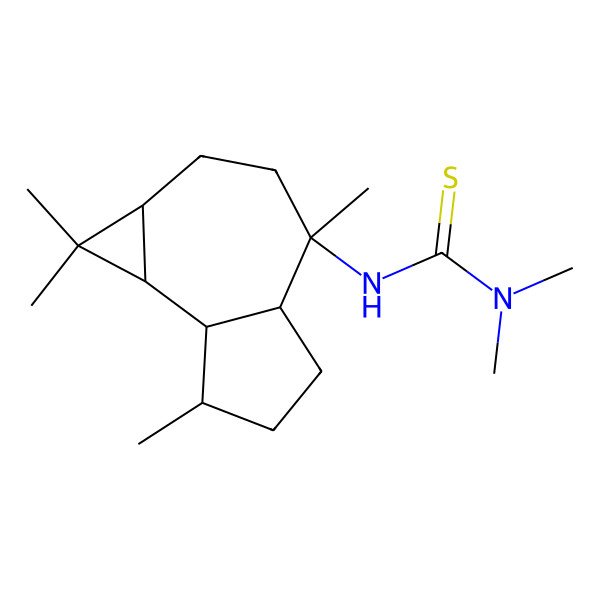 2D Structure of 3-[(1aS,4R,4aR,7S,7aR,7bR)-1,1,4,7-tetramethyl-2,3,4a,5,6,7,7a,7b-octahydro-1aH-cyclopropa[e]azulen-4-yl]-1,1-dimethylthiourea