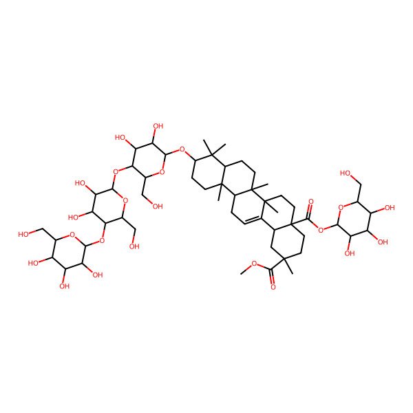 2D Structure of 2-O-methyl 4a-O-[(2S,3R,4S,5S,6R)-3,4,5-trihydroxy-6-(hydroxymethyl)oxan-2-yl] (2S,4aR,6aR,6aS,6bR,8aR,10S,12aR,14bS)-10-[(2R,3R,4R,5S,6R)-5-[(2S,3R,4R,5S,6R)-3,4-dihydroxy-6-(hydroxymethyl)-5-[(2S,3R,4R,5S,6R)-3,4,5-trihydroxy-6-(hydroxymethyl)oxan-2-yl]oxyoxan-2-yl]oxy-3,4-dihydroxy-6-(hydroxymethyl)oxan-2-yl]oxy-2,6a,6b,9,9,12a-hexamethyl-1,3,4,5,6,6a,7,8,8a,10,11,12,13,14b-tetradecahydropicene-2,4a-dicarboxylate
