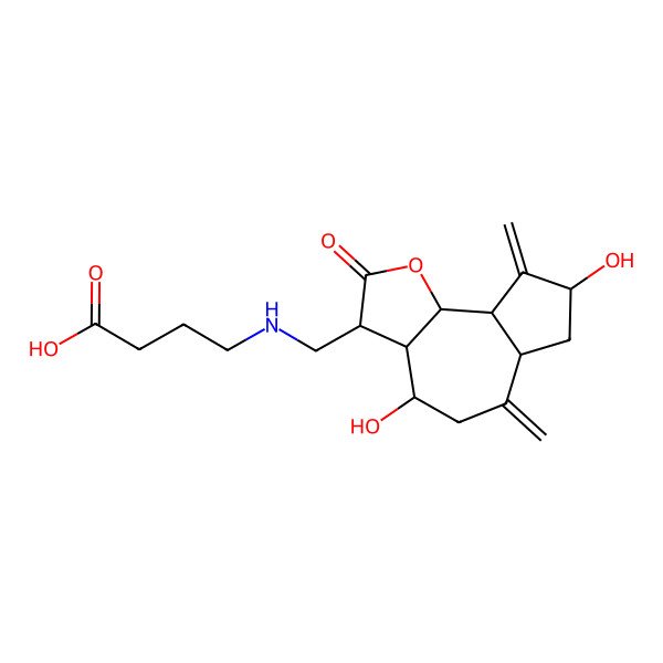 2D Structure of 4-[[(3R,3aR,4S,6aR,8S,9aR,9bS)-4,8-dihydroxy-6,9-dimethylidene-2-oxo-3a,4,5,6a,7,8,9a,9b-octahydro-3H-azuleno[4,5-b]furan-3-yl]methylamino]butanoic acid