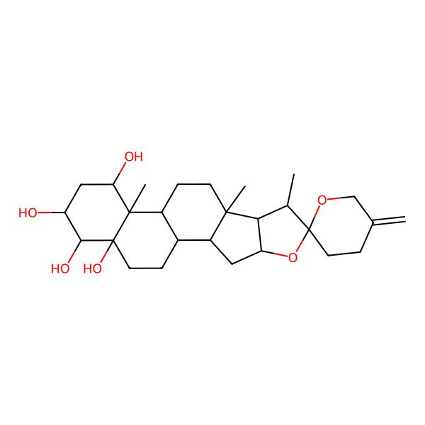 2D Structure of (1S,2S,4S,6R,7S,8R,9S,12S,13S,14R,16R,17S,18R)-7,9,13-trimethyl-5'-methylidenespiro[5-oxapentacyclo[10.8.0.02,9.04,8.013,18]icosane-6,2'-oxane]-14,16,17,18-tetrol