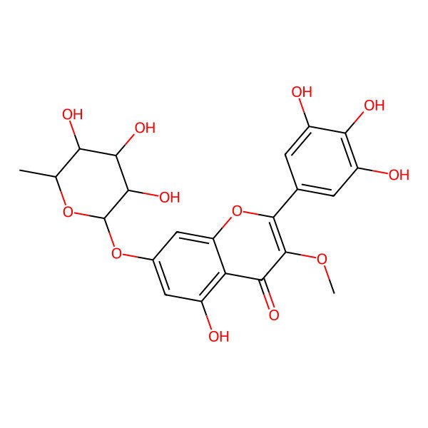 2D Structure of 5-hydroxy-3-methoxy-7-[(2S,3R,4R,5R,6S)-3,4,5-trihydroxy-6-methyloxan-2-yl]oxy-2-(3,4,5-trihydroxyphenyl)chromen-4-one