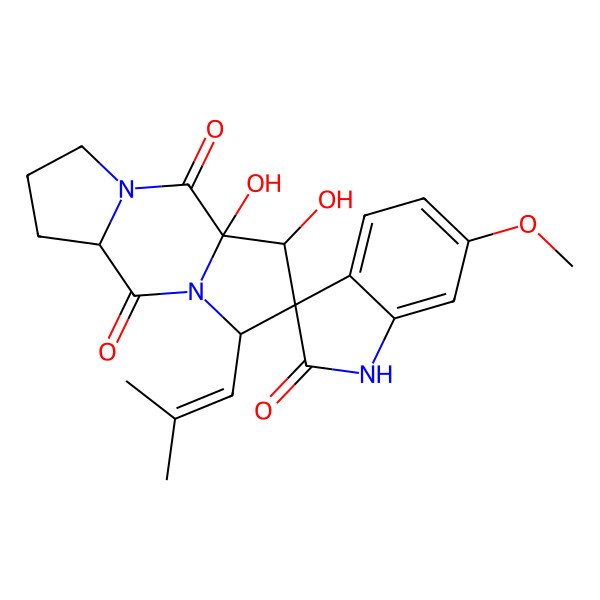 2D Structure of 3,4-dihydroxy-6'-methoxy-6-(2-methylprop-1-enyl)spiro[1,7-diazatricyclo[7.3.0.03,7]dodecane-5,3'-1H-indole]-2,2',8-trione