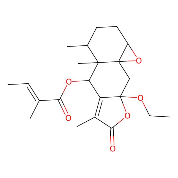 2D Structure of [(1R,3R,8R,9R,10R,13S)-3-ethoxy-6,9,10-trimethyl-5-oxo-4,14-dioxatetracyclo[7.5.0.01,13.03,7]tetradec-6-en-8-yl] (Z)-2-methylbut-2-enoate