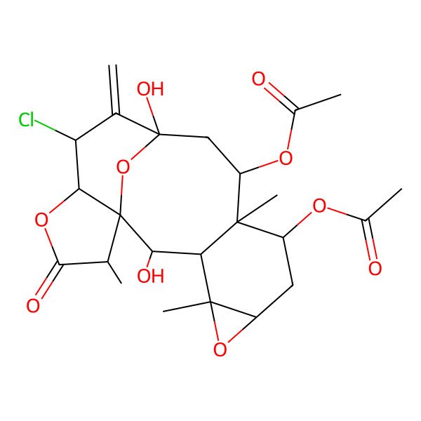 2D Structure of (10-Acetyloxy-14-chloro-2,12-dihydroxy-4,9,18-trimethyl-13-methylidene-17-oxo-5,16,19-trioxapentacyclo[10.6.1.01,15.03,9.04,6]nonadecan-8-yl) acetate