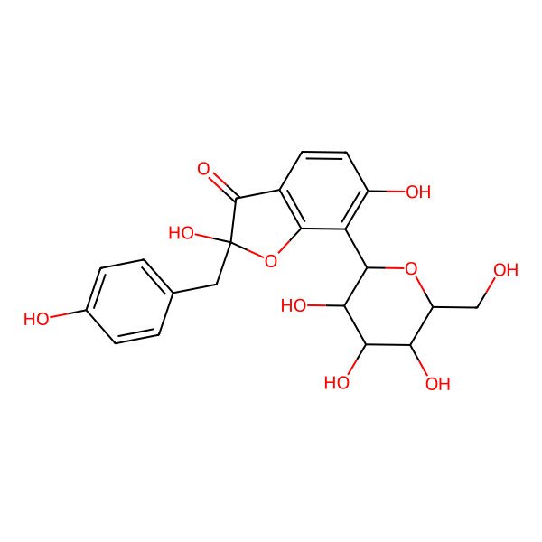 2D Structure of (2S)-2,6-dihydroxy-2-[(4-hydroxyphenyl)methyl]-7-[(2S,3R,4R,5S,6R)-3,4,5-trihydroxy-6-(hydroxymethyl)oxan-2-yl]-1-benzofuran-3-one