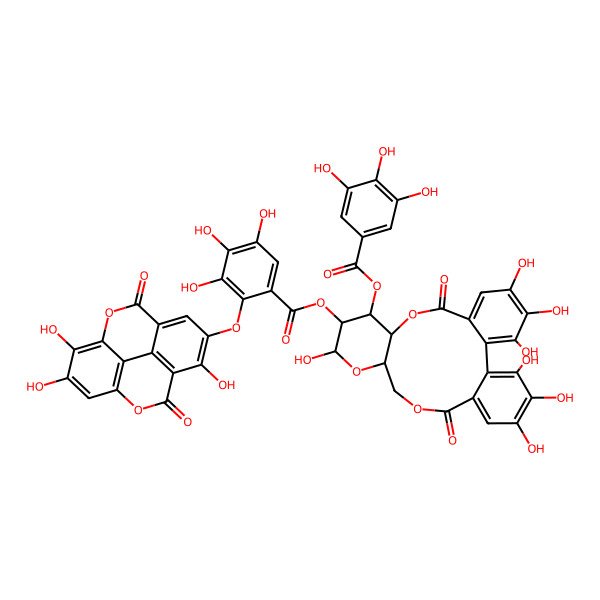 2D Structure of [(10R,11S,12R,15R)-3,4,5,13,21,22,23-heptahydroxy-8,18-dioxo-11-(3,4,5-trihydroxybenzoyl)oxy-9,14,17-trioxatetracyclo[17.4.0.02,7.010,15]tricosa-1(23),2,4,6,19,21-hexaen-12-yl] 3,4,5-trihydroxy-2-[(5,12,13-trihydroxy-3,9-dioxo-2,10-dioxatetracyclo[6.6.2.04,16.011,15]hexadeca-1(15),4(16),5,7,11,13-hexaen-6-yl)oxy]benzoate