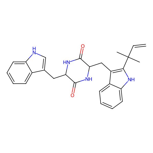 2D Structure of (3S,6R)-3-(1H-indol-3-ylmethyl)-6-[[2-(2-methylbut-3-en-2-yl)-1H-indol-3-yl]methyl]piperazine-2,5-dione