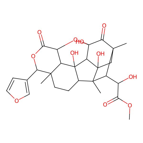 2D Structure of methyl (2S)-2-[(1S,2R,3S,4S,5R,6R,8R,10S,13R,14R,17R,18S)-13-(furan-3-yl)-1,3,8-trihydroxy-4,6,14-trimethyl-7,11-dioxo-9,12-dioxahexacyclo[8.7.1.13,6.02,8.04,17.014,18]nonadecan-5-yl]-2-hydroxyacetate