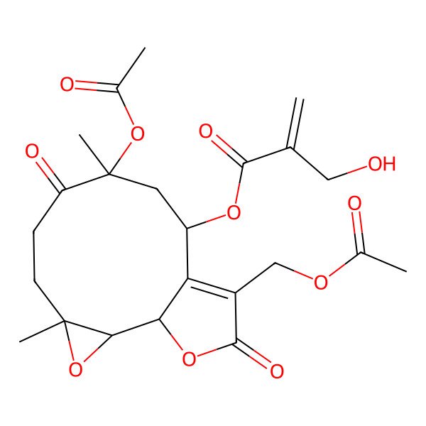 2D Structure of [(1S,2R,4R,8R,10S)-8-acetyloxy-12-(acetyloxymethyl)-4,8-dimethyl-7,13-dioxo-3,14-dioxatricyclo[9.3.0.02,4]tetradec-11-en-10-yl] 2-(hydroxymethyl)prop-2-enoate