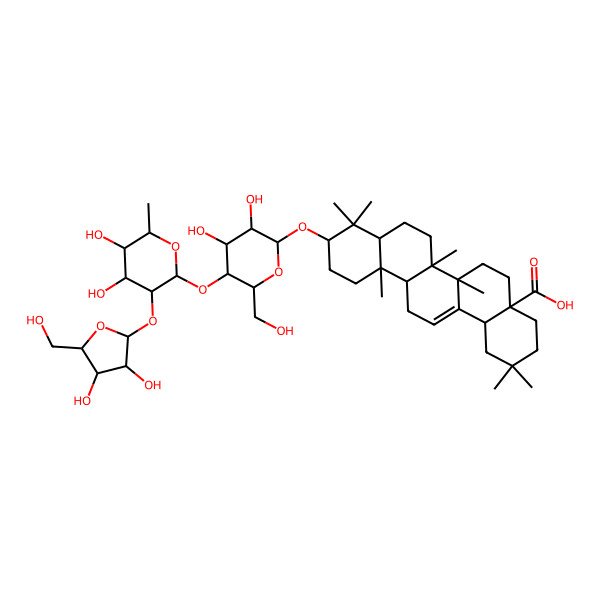 2D Structure of (4aS,6aR,6aS,6bR,8aR,10S,12aR,14bS)-10-[(2R,3R,4R,5S,6R)-5-[(2S,3R,4R,5R,6S)-3-[(2S,3R,4R,5S)-3,4-dihydroxy-5-(hydroxymethyl)oxolan-2-yl]oxy-4,5-dihydroxy-6-methyloxan-2-yl]oxy-3,4-dihydroxy-6-(hydroxymethyl)oxan-2-yl]oxy-2,2,6a,6b,9,9,12a-heptamethyl-1,3,4,5,6,6a,7,8,8a,10,11,12,13,14b-tetradecahydropicene-4a-carboxylic acid