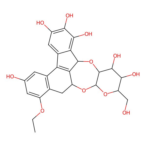 2D Structure of 13-Ethoxy-20-(hydroxymethyl)-17,19,24-trioxahexacyclo[14.8.1.02,7.08,25.09,14.018,23]pentacosa-2,4,6,8(25),9(14),10,12-heptaene-3,4,5,11,21,22-hexol
