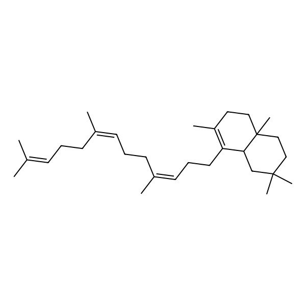 2D Structure of (4aR,8aR)-3,3,6,8a-tetramethyl-5-[(3E,7E)-4,8,12-trimethyltrideca-3,7,11-trienyl]-1,2,4,4a,7,8-hexahydronaphthalene