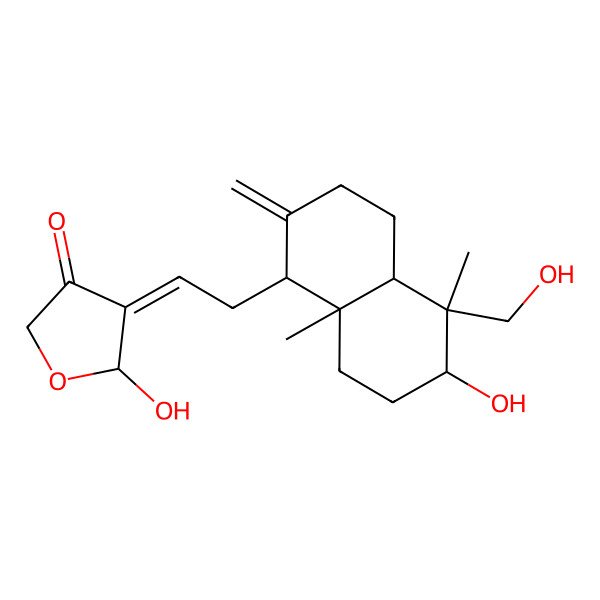 2D Structure of 5-hydroxy-4-[2-[6-hydroxy-5-(hydroxymethyl)-5,8a-dimethyl-2-methylidene-3,4,4a,6,7,8-hexahydro-1H-naphthalen-1-yl]ethylidene]oxolan-3-one