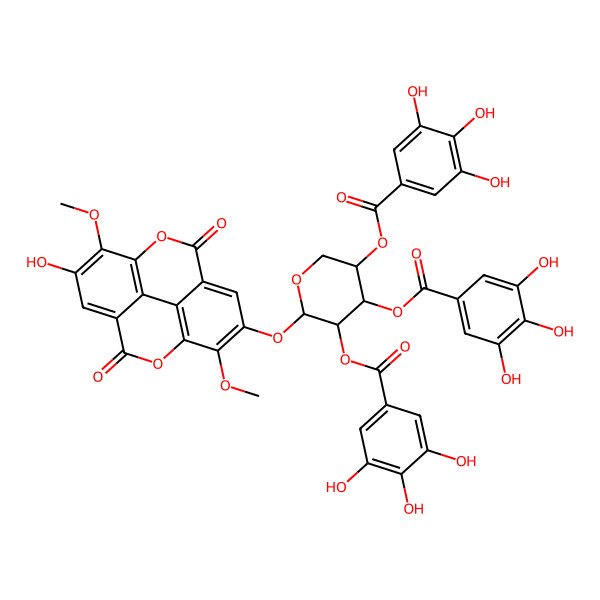 2D Structure of [(3S,4R,5R,6R)-6-[(13-hydroxy-7,14-dimethoxy-3,10-dioxo-2,9-dioxatetracyclo[6.6.2.04,16.011,15]hexadeca-1(15),4,6,8(16),11,13-hexaen-6-yl)oxy]-4,5-bis[(3,4,5-trihydroxybenzoyl)oxy]oxan-3-yl] 3,4,5-trihydroxybenzoate