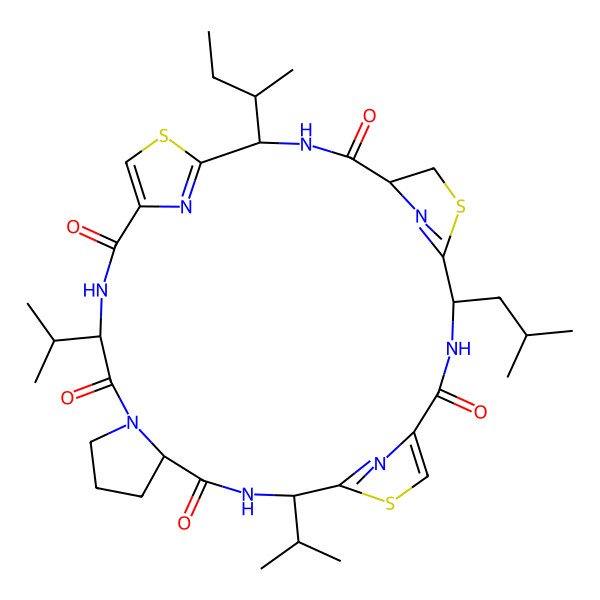 2D Structure of 2-Butan-2-yl-9-(2-methylpropyl)-16,25-di(propan-2-yl)-7,14,30-trithia-3,10,17,23,26,31,32,33-octazapentacyclo[26.2.1.15,8.112,15.019,23]tritriaconta-1(31),8(33),12,15(32),28-pentaene-4,11,18,24,27-pentone