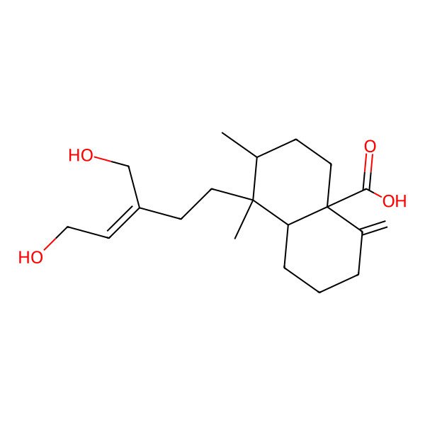 2D Structure of 8-[5-hydroxy-3-(hydroxymethyl)pent-3-enyl]-7,8-dimethyl-4-methylidene-2,3,5,6,7,8a-hexahydro-1H-naphthalene-4a-carboxylic acid