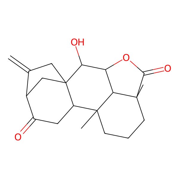 2D Structure of (1S,2S,5R,8R,9R,10R,13R,17S)-9-hydroxy-1,13-dimethyl-6-methylidene-11-oxapentacyclo[8.6.1.15,8.02,8.013,17]octadecane-4,12-dione