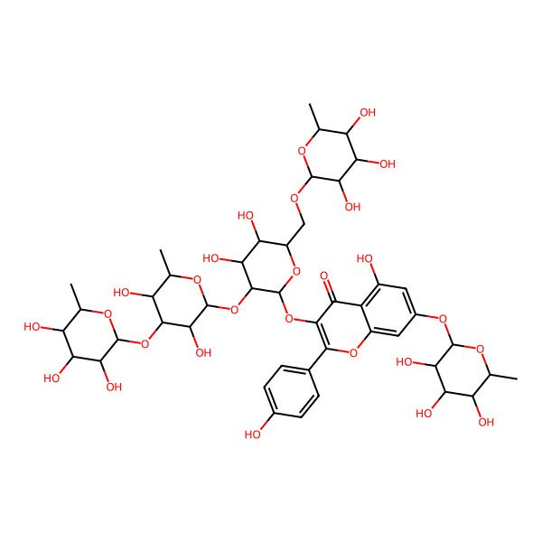 2D Structure of 3-[(2S,3R,4S,5S,6R)-3-[(2S,3R,4R,5S,6S)-3,5-dihydroxy-6-methyl-4-[(2S,3R,4R,5R,6S)-3,4,5-trihydroxy-6-methyloxan-2-yl]oxyoxan-2-yl]oxy-4,5-dihydroxy-6-[[(2S,3R,4R,5R,6S)-3,4,5-trihydroxy-6-methyloxan-2-yl]oxymethyl]oxan-2-yl]oxy-5-hydroxy-2-(4-hydroxyphenyl)-7-[(2S,3R,4R,5R,6S)-3,4,5-trihydroxy-6-methyloxan-2-yl]oxychromen-4-one