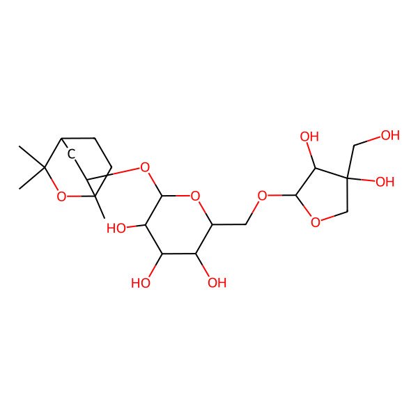 2D Structure of 2-[[3,4-Dihydroxy-4-(hydroxymethyl)oxolan-2-yl]oxymethyl]-6-[(1,3,3-trimethyl-2-oxabicyclo[2.2.2]octan-6-yl)oxy]oxane-3,4,5-triol