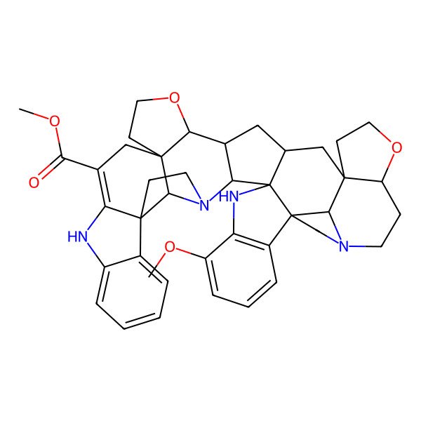 2D Structure of methyl (1R,10R,44R,45R)-25-methoxy-4,13-dioxa-17,27,30,40-tetrazatridecacyclo[28.13.1.110,17.01,5.06,29.08,28.010,14.020,28.021,26.033,41.033,44.034,39.020,45]pentatetraconta-21(26),22,24,34,36,38,41-heptaene-42-carboxylate