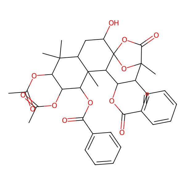 2D Structure of [(1S,2R,4S,6S,7S,8R,9S,10S,11R,12S,13R)-6,7-diacetyloxy-8-benzoyloxy-12-ethenyl-2-hydroxy-5,5,9,13-tetramethyl-14-oxo-15,16-dioxatetracyclo[11.2.1.01,10.04,9]hexadecan-11-yl] benzoate