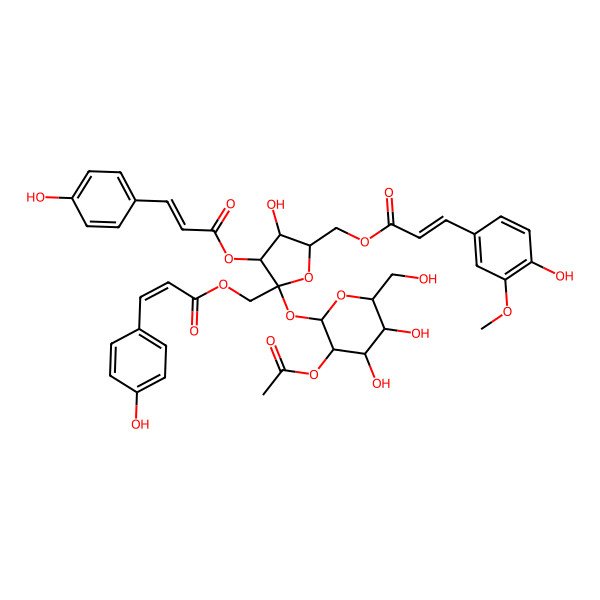 2D Structure of [2-[3-Acetyloxy-4,5-dihydroxy-6-(hydroxymethyl)oxan-2-yl]oxy-4-hydroxy-5-[3-(4-hydroxy-3-methoxyphenyl)prop-2-enoyloxymethyl]-3-[3-(4-hydroxyphenyl)prop-2-enoyloxy]oxolan-2-yl]methyl 3-(4-hydroxyphenyl)prop-2-enoate