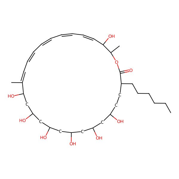 2D Structure of 3-Hexyl-6,8,10,12,14,16,27-heptahydroxy-17,28-dimethyl-1-oxacyclooctacosa-17,19,21,23,25-pentaen-2-one