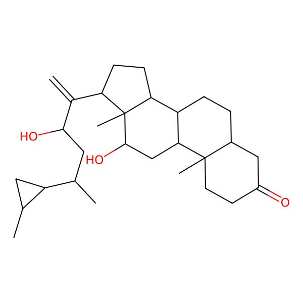 2D Structure of (5S,8R,9S,10S,12R,13S,14S,17R)-12-hydroxy-17-[(3R,5R)-3-hydroxy-5-[(1R,2R)-2-methylcyclopropyl]hex-1-en-2-yl]-10,13-dimethyl-1,2,4,5,6,7,8,9,11,12,14,15,16,17-tetradecahydrocyclopenta[a]phenanthren-3-one