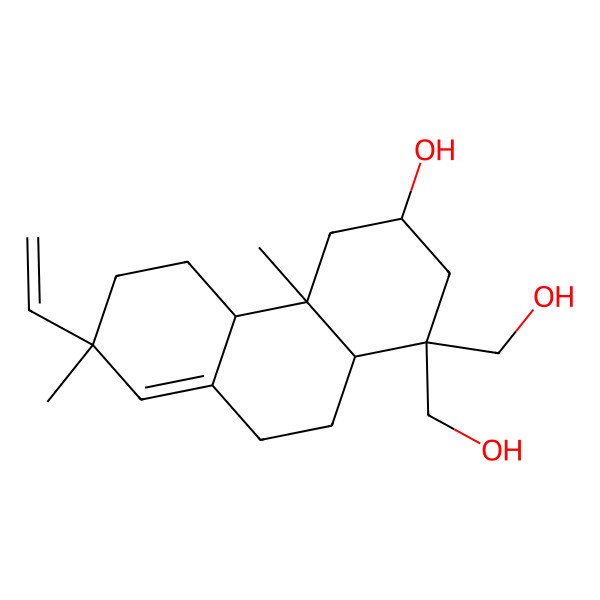 2D Structure of (3R,4aR,4bS,7R,10aR)-7-ethenyl-1,1-bis(hydroxymethyl)-4a,7-dimethyl-3,4,4b,5,6,9,10,10a-octahydro-2H-phenanthren-3-ol