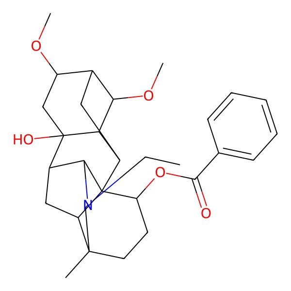 2D Structure of (11-Ethyl-8-hydroxy-4,6-dimethoxy-13-methyl-11-azahexacyclo[7.7.2.12,5.01,10.03,8.013,17]nonadecan-16-yl) benzoate