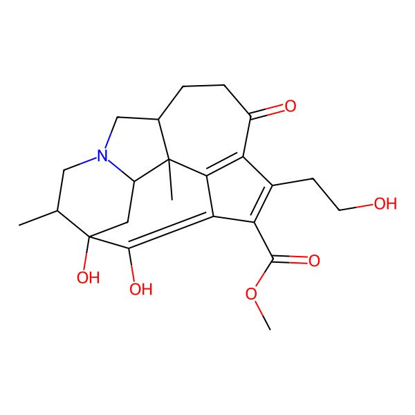 2D Structure of methyl (1S,2R,6S,15S,16R)-1,18-dihydroxy-11-(2-hydroxyethyl)-2,15-dimethyl-9-oxo-4-azapentacyclo[11.4.1.04,16.06,15.010,14]octadeca-10(14),11,13(18)-triene-12-carboxylate