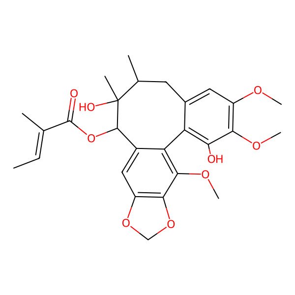 2D Structure of [(9S,10S,11S)-3,10-dihydroxy-4,5,19-trimethoxy-9,10-dimethyl-15,17-dioxatetracyclo[10.7.0.02,7.014,18]nonadeca-1(19),2,4,6,12,14(18)-hexaen-11-yl] (Z)-2-methylbut-2-enoate
