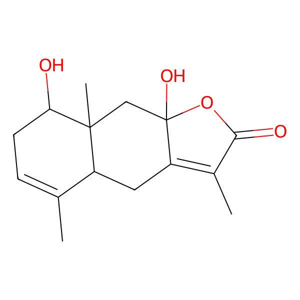 2D Structure of (4aS,8R,8aR,9aS)-4a,7,8,8a,9,9a-Hexahydro-8,9a-dihydroxy-3,5,8a-trimethylnaphtho[2,3-b]furan-2(4H)-one