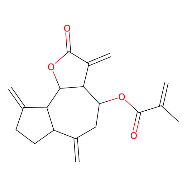 2D Structure of (3,6,9-Trimethylidene-2-oxo-3a,4,5,6a,7,8,9a,9b-octahydroazuleno[4,5-b]furan-4-yl) 2-methylprop-2-enoate