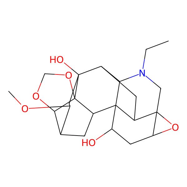 2D Structure of 14-Ethyl-9-methoxy-4,6,17-trioxa-14-azaoctacyclo[10.8.2.12,8.01,13.03,7.03,11.016,18.016,21]tricosane-11,20-diol