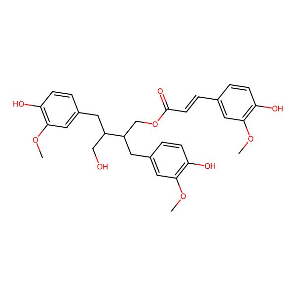 2D Structure of [4-Hydroxy-2,3-bis[(4-hydroxy-3-methoxyphenyl)methyl]butyl] 3-(4-hydroxy-3-methoxyphenyl)prop-2-enoate
