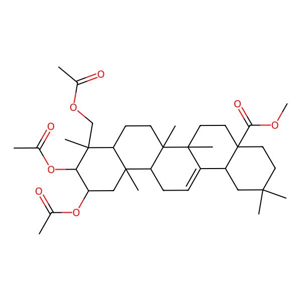 2D Structure of Methyl 10,11-diacetyloxy-9-(acetyloxymethyl)-2,2,6a,6b,9,12a-hexamethyl-1,3,4,5,6,6a,7,8,8a,10,11,12,13,14b-tetradecahydropicene-4a-carboxylate 2D Structure of Methyl 10,11-diacetyloxy-9-(acetyloxymethyl)-2,2,6a,6b,9,12a-hexamethyl-1,3,4,5,6,6a,7,8,8a,10,11,12,13,14b-tetradecahydropicene-4a-carboxylate