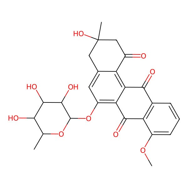 2D Structure of 3-Hydroxy-8-methoxy-3-methyl-6-(3,4,5-trihydroxy-6-methyloxan-2-yl)oxy-2,4-dihydrobenzo[a]anthracene-1,7,12-trione