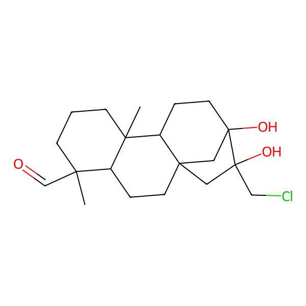 2D Structure of (1S,4R,5R,9S,10S,13S,14S)-14-(chloromethyl)-13,14-dihydroxy-5,9-dimethyltetracyclo[11.2.1.01,10.04,9]hexadecane-5-carbaldehyde