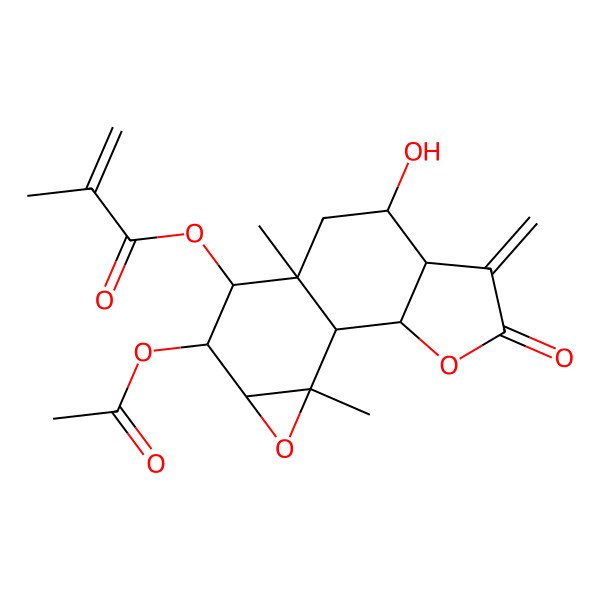 2D Structure of (11-Acetyloxy-7-hydroxy-9,14-dimethyl-5-methylidene-4-oxo-3,13-dioxatetracyclo[7.5.0.02,6.012,14]tetradecan-10-yl) 2-methylprop-2-enoate