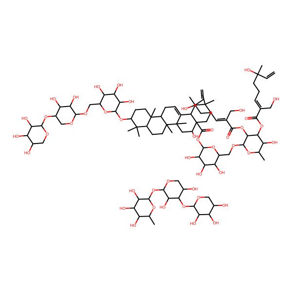 2D Structure of (2S,3R,4S,5R,6S)-2-[(2S,3R,4S,5R)-3,5-dihydroxy-4-[(2S,3R,4S,5R)-3,4,5-trihydroxyoxan-2-yl]oxyoxan-2-yl]oxy-6-methyloxane-3,4,5-triol;[(2S,3R,4S,5S,6R)-3,4,5-trihydroxy-6-[[(2R,3R,4R,5S,6S)-5-hydroxy-3,4-bis[[(2E,6S)-6-hydroxy-2-(hydroxymethyl)-6-methylocta-2,7-dienoyl]oxy]-6-methyloxan-2-yl]oxymethyl]oxan-2-yl] (5R,6aR,6aS,6bR,8aR,10S,12aR)-10-[(2R,3R,4S,5S,6R)-6-[[(2S,3R,4R,5R)-3,4-dihydroxy-5-[(2R,3R,4S,5R)-3,4,5-trihydroxyoxan-2-yl]oxyoxan-2-yl]oxymethyl]-3,4,5-trihydroxyoxan-2-yl]oxy-5-hydroxy-2,2,6a,6b,9,9,12a-heptamethyl-1,3,4,5,6,6a,7,8,8a,10,11,12,13,14b-tetradecahydropicene-4a-carboxylate
