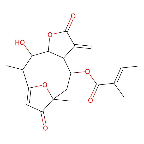 2D Structure of [(2R,3S,4S,8R,9S,11R)-3-hydroxy-2,11-dimethyl-7-methylidene-6,12-dioxo-5,14-dioxatricyclo[9.2.1.04,8]tetradec-1(13)-en-9-yl] (Z)-2-methylbut-2-enoate