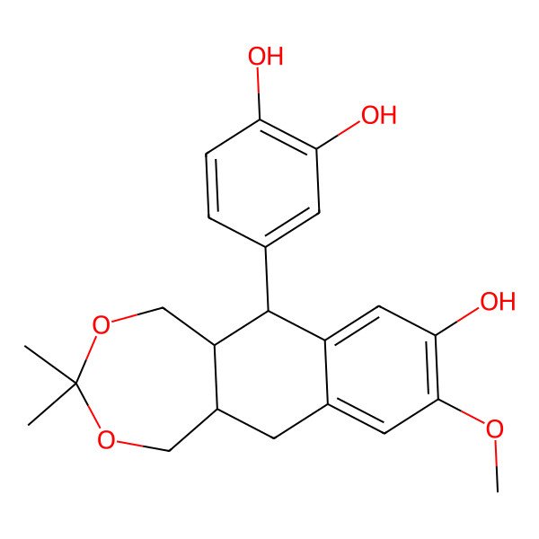 2D Structure of 4-[(5aR,6S,11aR)-8-hydroxy-9-methoxy-3,3-dimethyl-1,5,5a,6,11,11a-hexahydrobenzo[h][2,4]benzodioxepin-6-yl]benzene-1,2-diol